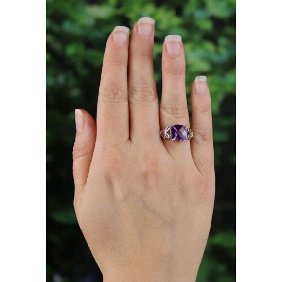 14k White Gold Natural Pau D'Arco Amethyst Ring Size 7 - Picture 2 of 7